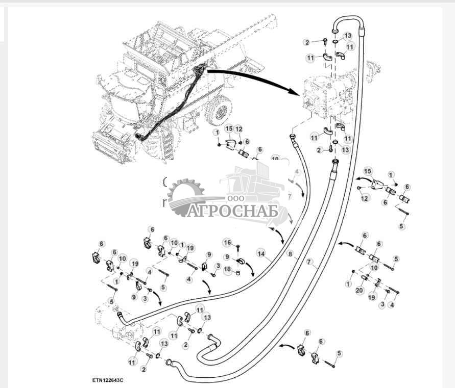 Шланги гидростатического привода, трансмиссия с кнопочным переключением передач, 2WD 